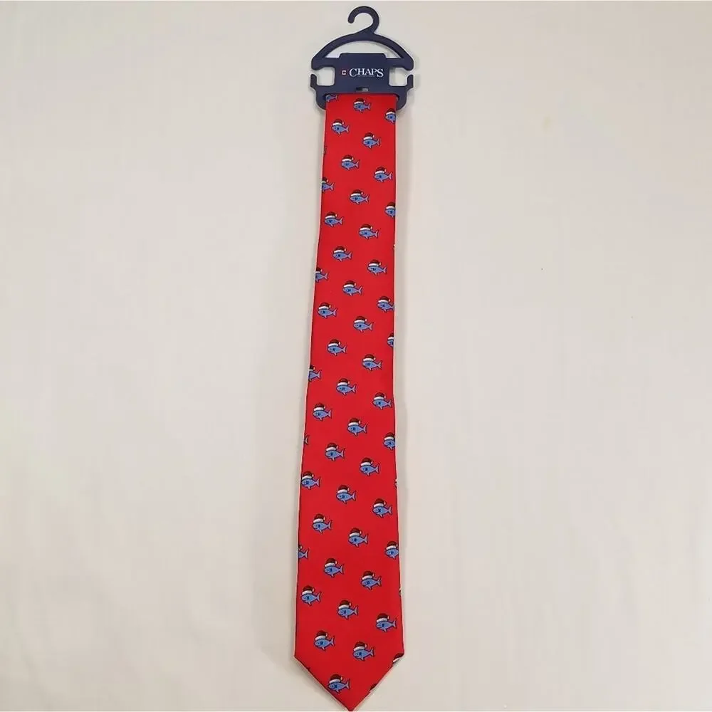 Chaps Kids Holiday/Christmas Red Tie With Conway Baby Shark With Santa's Hat New